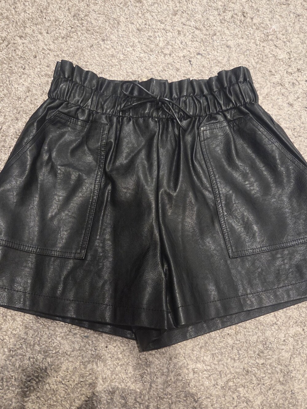 Black Faux Leather Paperbag Waist Shorts